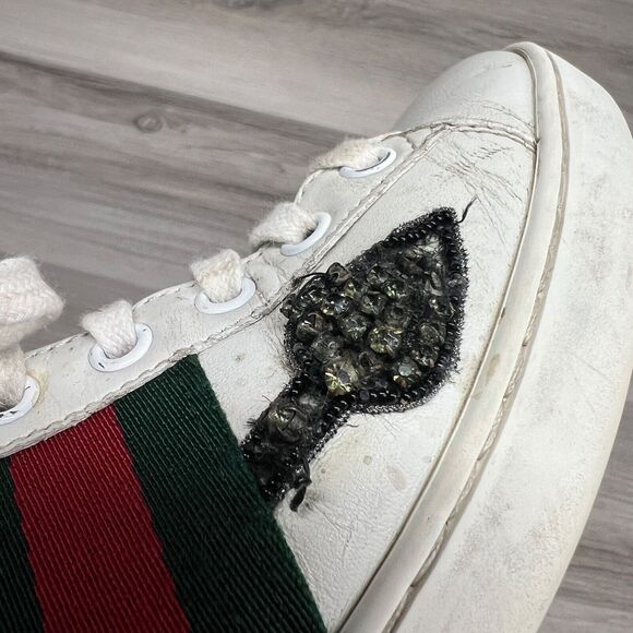 Gucci Ace Sneakers Women's Sz 37.5 Embroidered Arrow White Leather Crystal Shoe - Picture 2 of 14